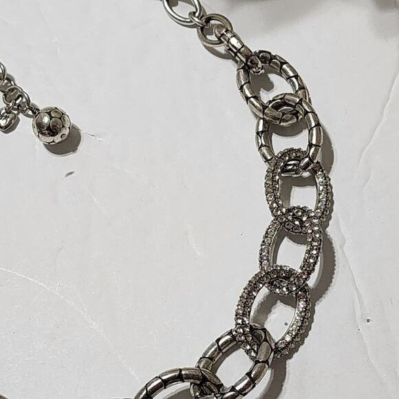 BRIGHTON PEBBLE PAVE LINK silver plated Crystal thick link 20" NECKLACE - Picture 3 of 7
